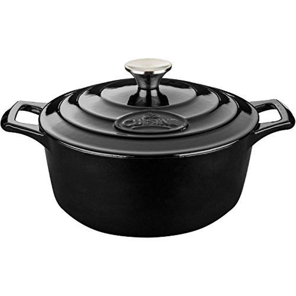La Cuisine PRO Enameled Cast Iron Round Covered Dutch Oven, Black 6.5