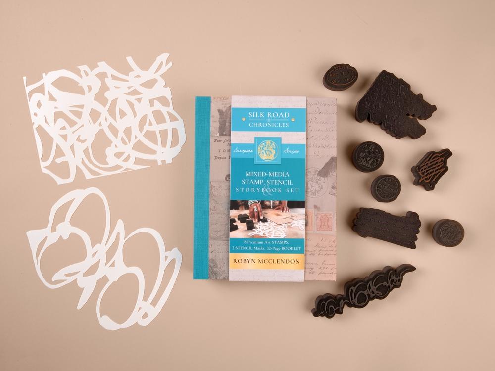 Mixed-Media Stamp, Stencil, and Storybook Set European Scripts: 8 Premium Art St