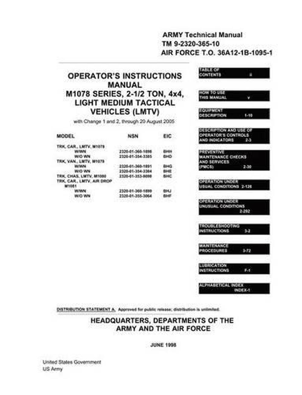 Army TM 9232036510 Operator's Instructions Manual M1078 Series, 21/