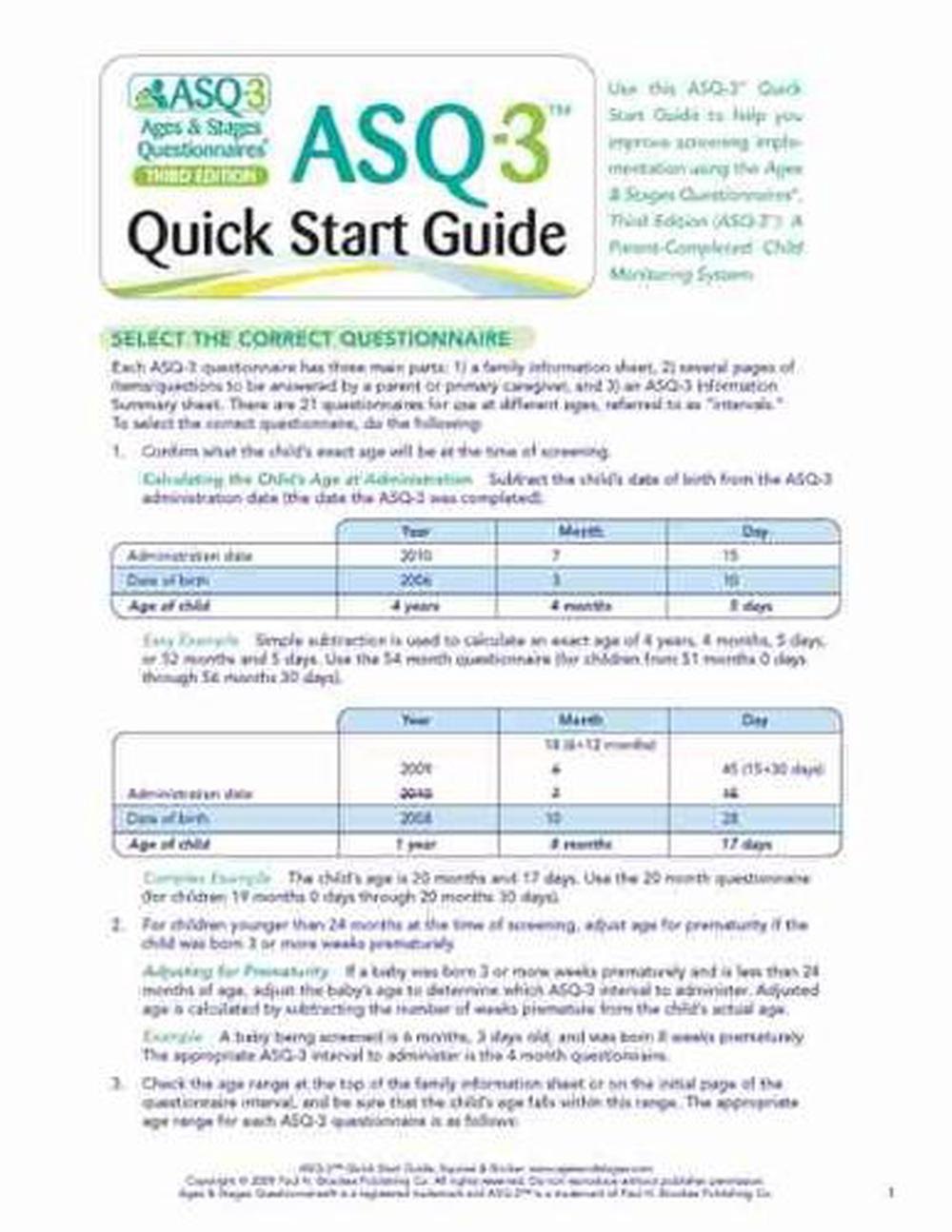 ASQ-3 Quick Start Guide: Ages & Stages Questionnaires: A Parent ...