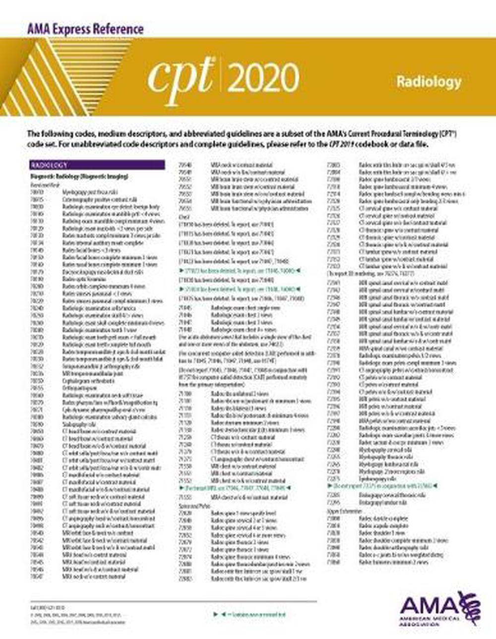 CPT 2020 Express Reference Coding Card Radiology by American Medical