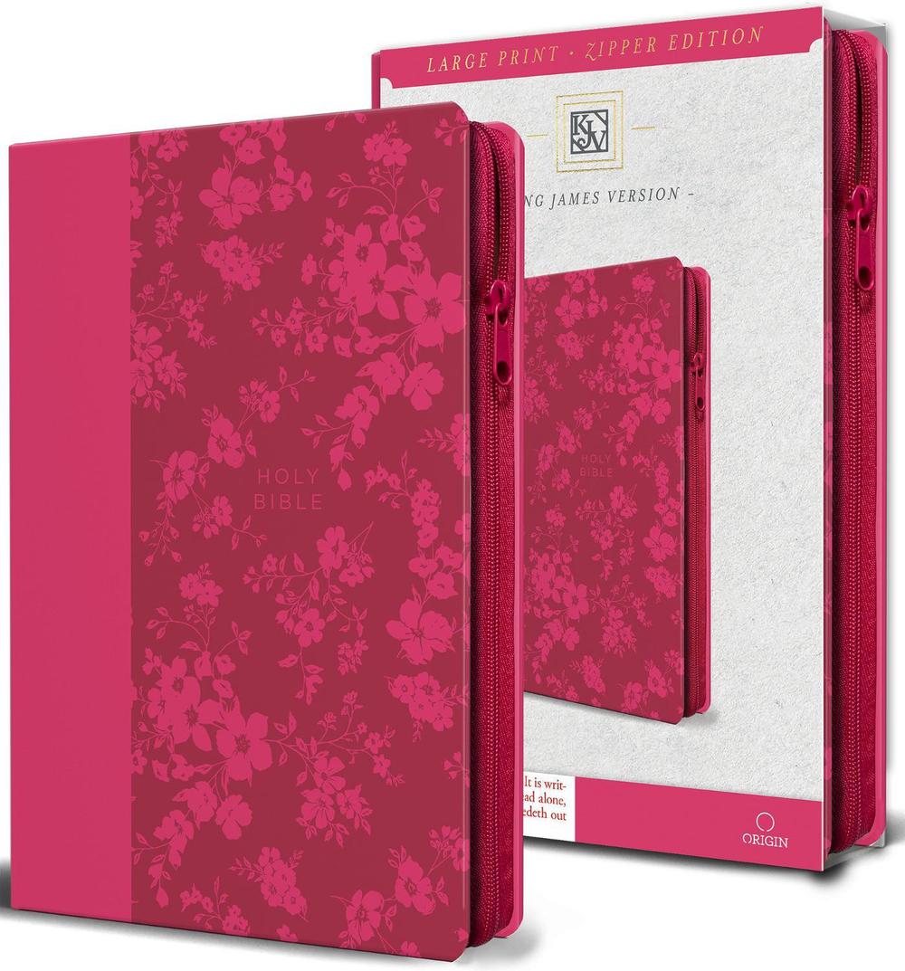 KJV Holy Bible, Large Print Handy Size, Fuchsia Premium Imitation Leather w/Ribb